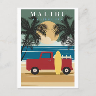 Vintage Malibu California Beach Travel Vykort
