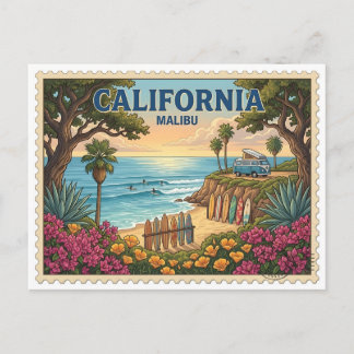 Vintage Malibu California Surf Strandbil Van Vykort