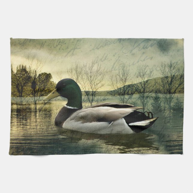Vintage Mallard Anka Weasted-vykort Kökshandduk (Horisontell)