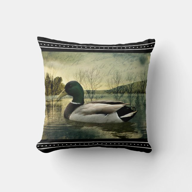Vintage Mallard Anka Weasted-vykort Kudde (Framsida)