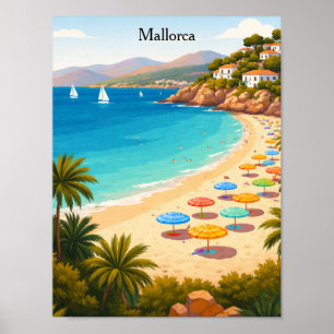 Vintage Mallorca Spanien Resa Beach Illustration Poster