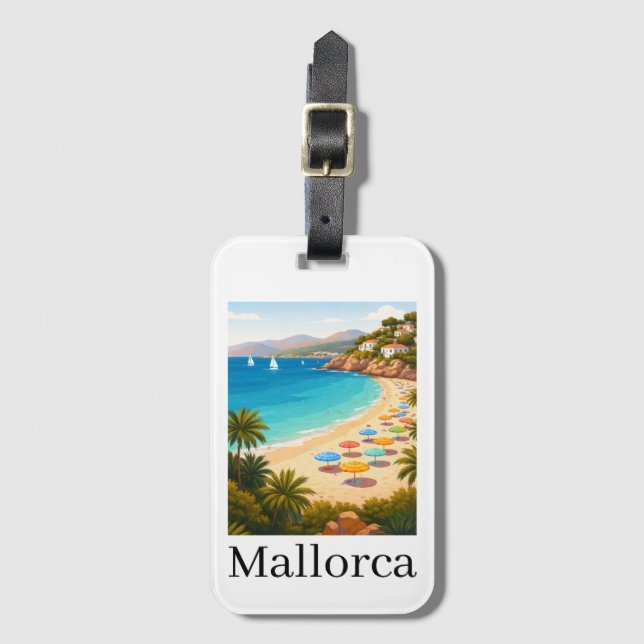 Vintage Mallorca Spanien Resa Strand Illustration Bagagebricka (Framsida vertikal)