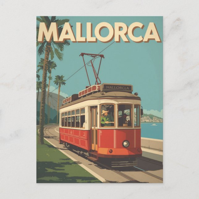 Vintage Mallorca Spanien Spårvagn Resa Vykort (Framsida)
