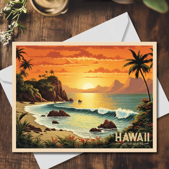 Vintage-målning Hawaii-strand Tropisk paradis Vykort (Vintage Painting Hawaii Beach Tropical Paradise Postcard)