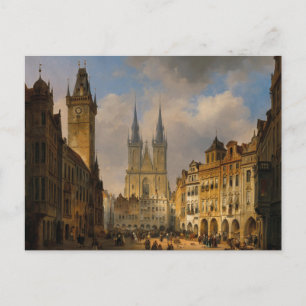 Vintage-målning Prag stadsbild Tjeckien Vykort
