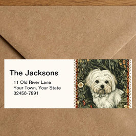 Vintage Maltese or Bichon Frise puppy Dog Returadress Etikett