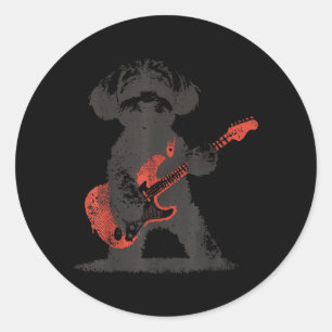 Vintage Maltipoo Rock spelar gitarr Rolig hund Runt Klistermärke