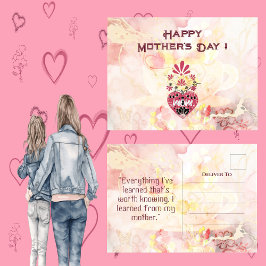 Vintage Mamma Heart Blommigt Mors dag citat Helg Vykort