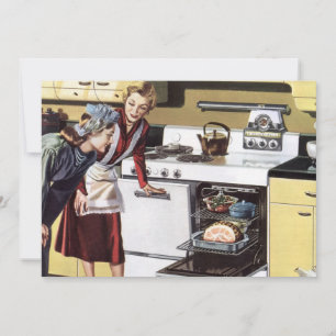 Vintage mamma i köket lagar en påskstek