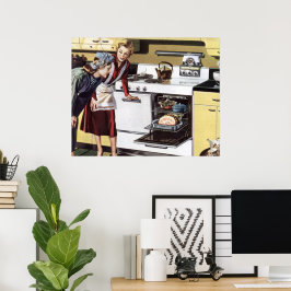 Vintage Mamma i kökskokning och Påsk Ham Poster