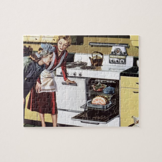 Vintage Mamma i kökskokning och Påsk Ham Pussel (Horisontell)