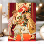Vintage Mamma Kisse Jultomten jul Helgkort<br><div class="desc">Vintage Mamma Kissing Jultomten julkort Helgdag Card. Den här roliga designen har tre barn som har fått Mamma att kyssa Jultomten. Vilken vacker helgdag. Anpassa det här anpassad design med ditt eget i hälsning.</div>