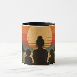 Vintage Mamma och Barn Solnedgång Kaffe Mugg