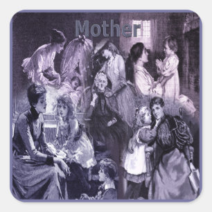 Vintage Mammor and Children Collage Fyrkantigt Klistermärke