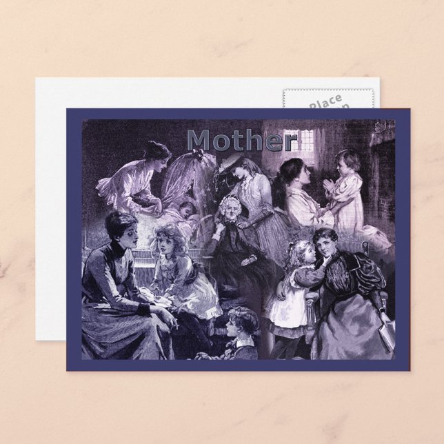 Vintage Mammor and Children Collage Vykort (Vintage Mothers and Children Collage Postcard Cover)