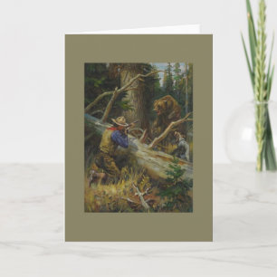 Vintage Man Hunting Bear Kort