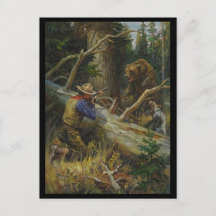 Vintage Man Hunting Bear Vykort