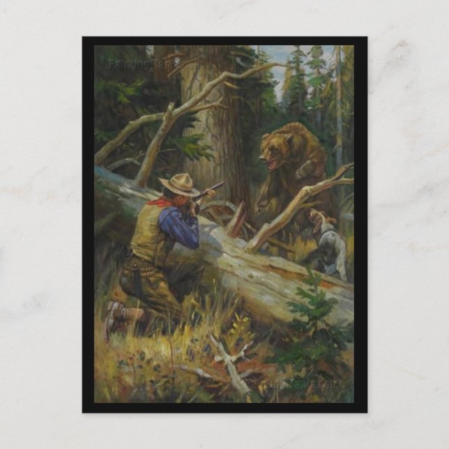 Vintage Man Hunting Bear Vykort (Framsida)