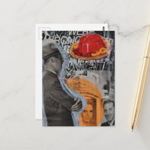 Vintage man med flytande efterrät collage vykort