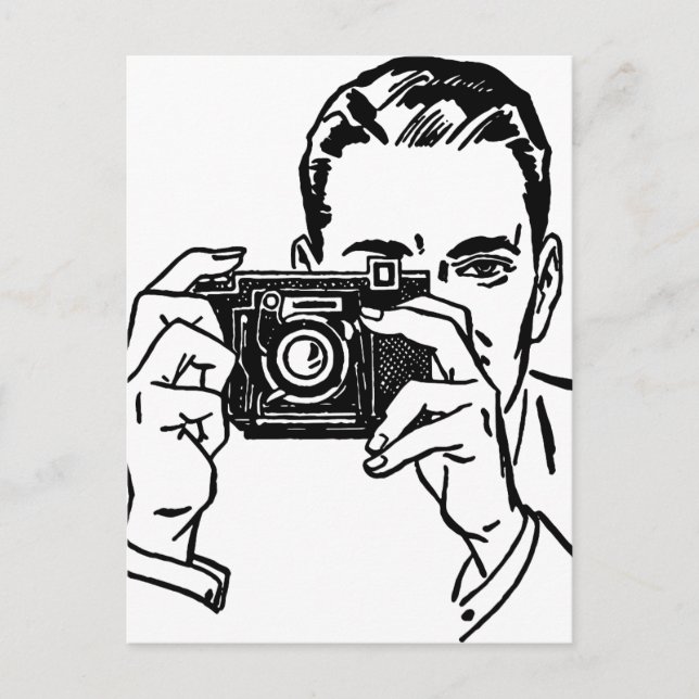 Vintage Man Med Kamera Vykort (Framsida)