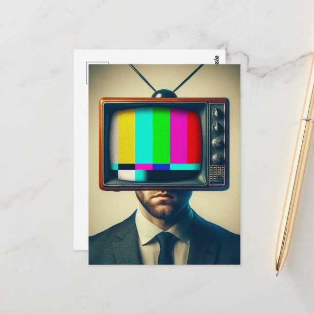 Vintage man med TV på huvudet Vykort (Fram/Back In Situ)