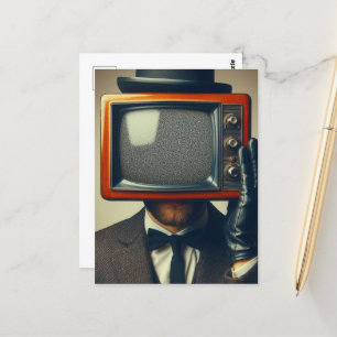 Vintage man med TV på huvudet Vykort