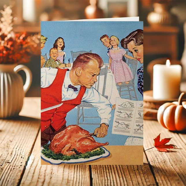 Vintage Man Skär Turkiet Thanksgiving Helgkort (Skapare uppladdad)