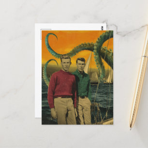 Vintage Manar och Octopus Beware av Kracken Vykort