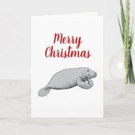 Vintage Manatee-ritning Jul Xmas Helgkort