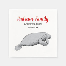 Vintage Manatee-ritning Jul Xmas Pappersservett
