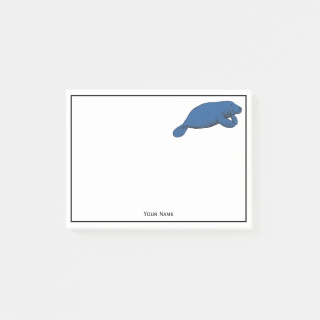 Vintage Manatee Teckning Blue Post-it Block (Framsida)
