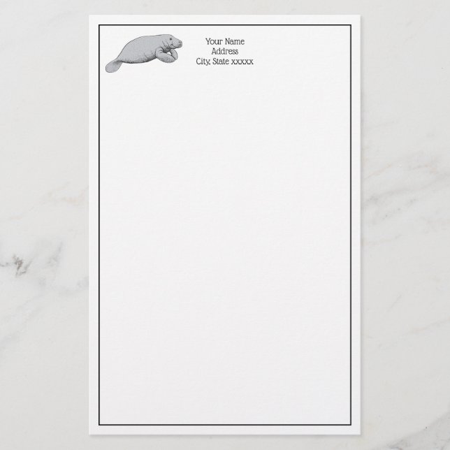 Vintage Manatee Teckning Brevpapper (Framsida)