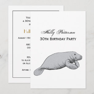 Vintage Manatee Teckning Inbjudningar