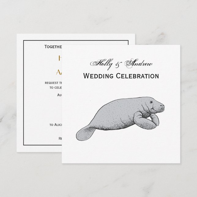 Vintage Manatee Teckning Inbjudningar (Fram/baksida)