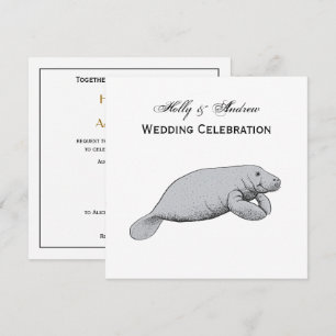 Vintage Manatee Teckning Inbjudningar
