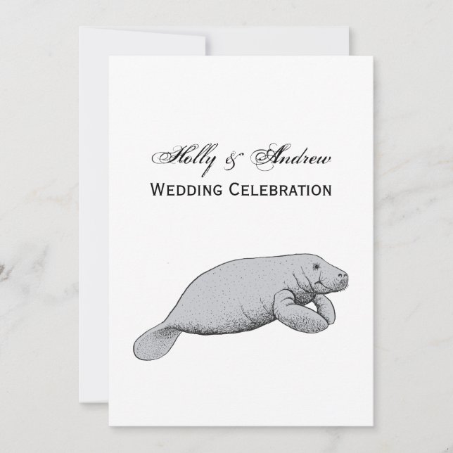 Vintage Manatee Teckning Inbjudningar (Framsida)