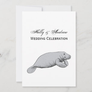 Vintage Manatee Teckning Inbjudningar