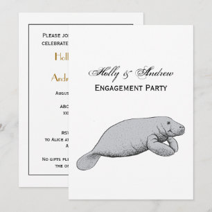 Vintage Manatee Teckning Inbjudningar