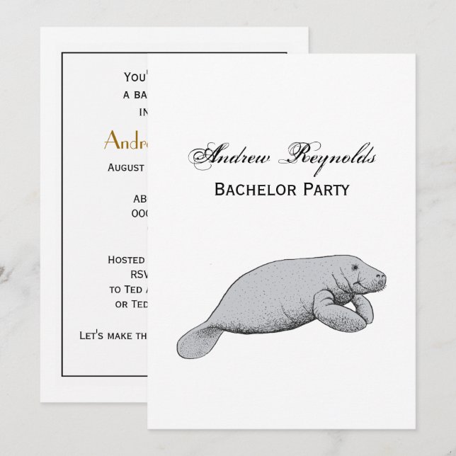 Vintage Manatee Teckning Inbjudningar (Fram/baksida)