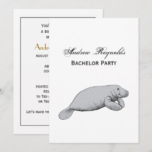 Vintage Manatee Teckning Inbjudningar