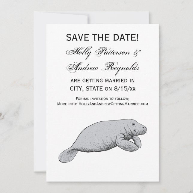 Vintage Manatee Teckning Inbjudningar (Framsida)
