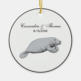 Vintage Manatee Teckning Julgransprydnad Keramik