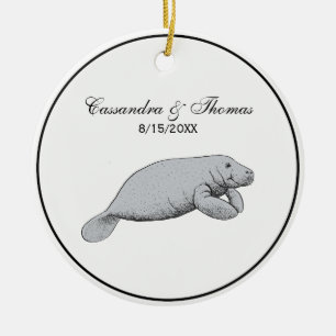 Vintage Manatee Teckning Julgransprydnad Keramik