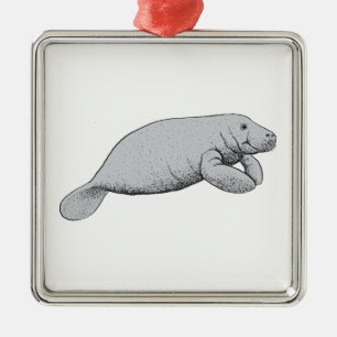 Vintage Manatee Teckning Julgransprydnad Metall