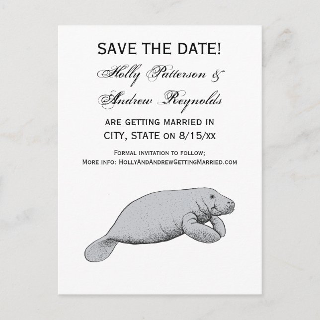 Vintage Manatee Teckning Meddelande Vykort (Framsida)