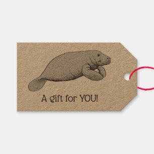 Vintage Manatee Teckning Presentetikett
