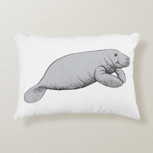 Vintage Manatee Teckning Prydnadskudde