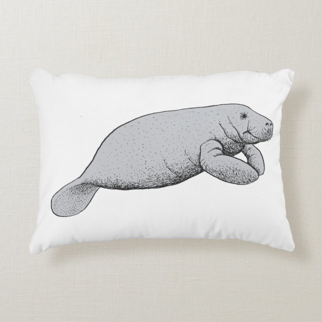 Vintage Manatee Teckning Prydnadskudde (Framsidan)