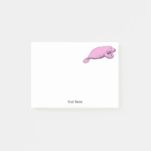 Vintage Manatee Teckning Rosa Post-it Block