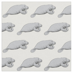 Vintage Manatee Teckning Tyg